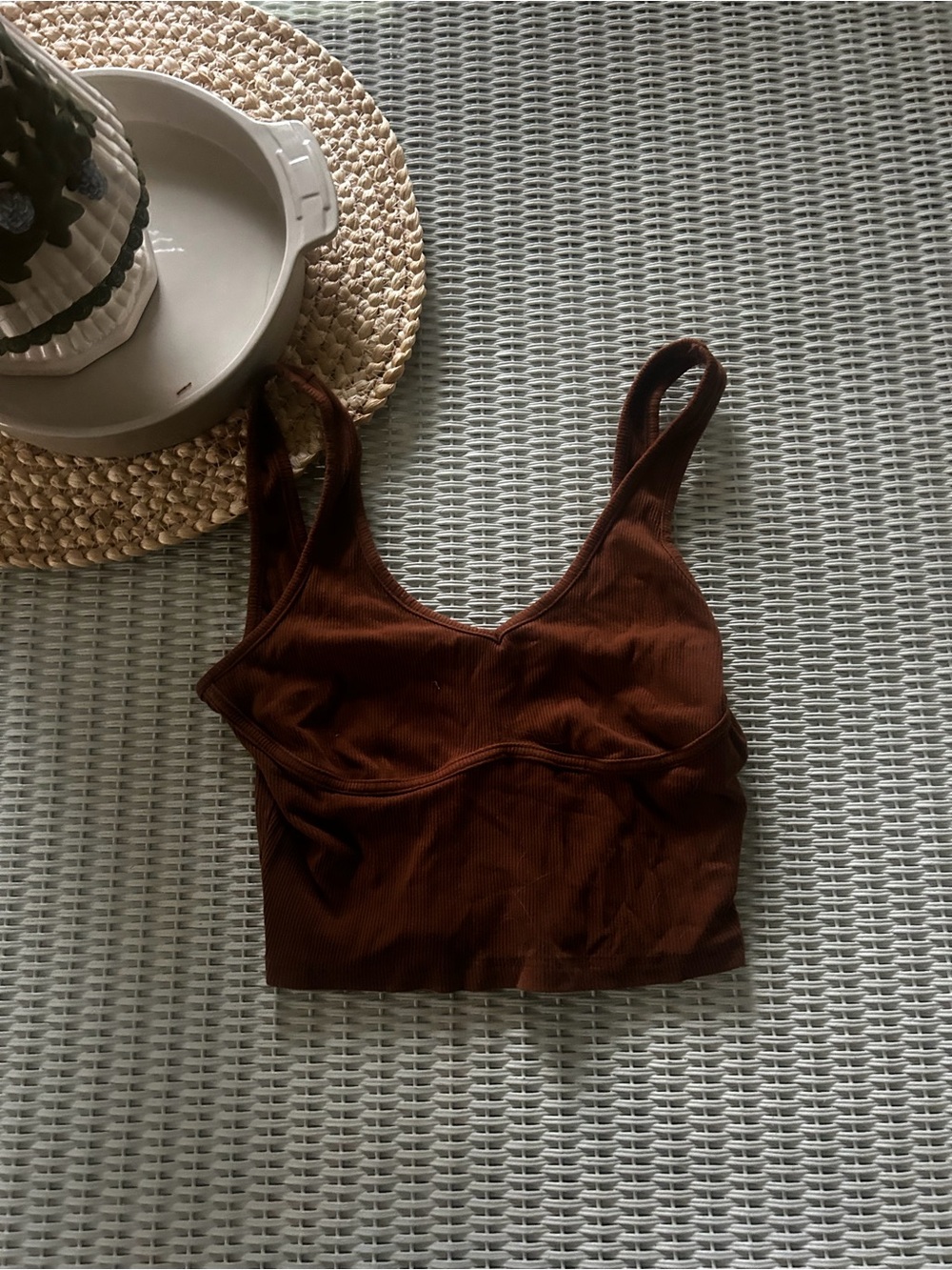 Ribbed V-Neck Crop Cami in Chocolate Brown